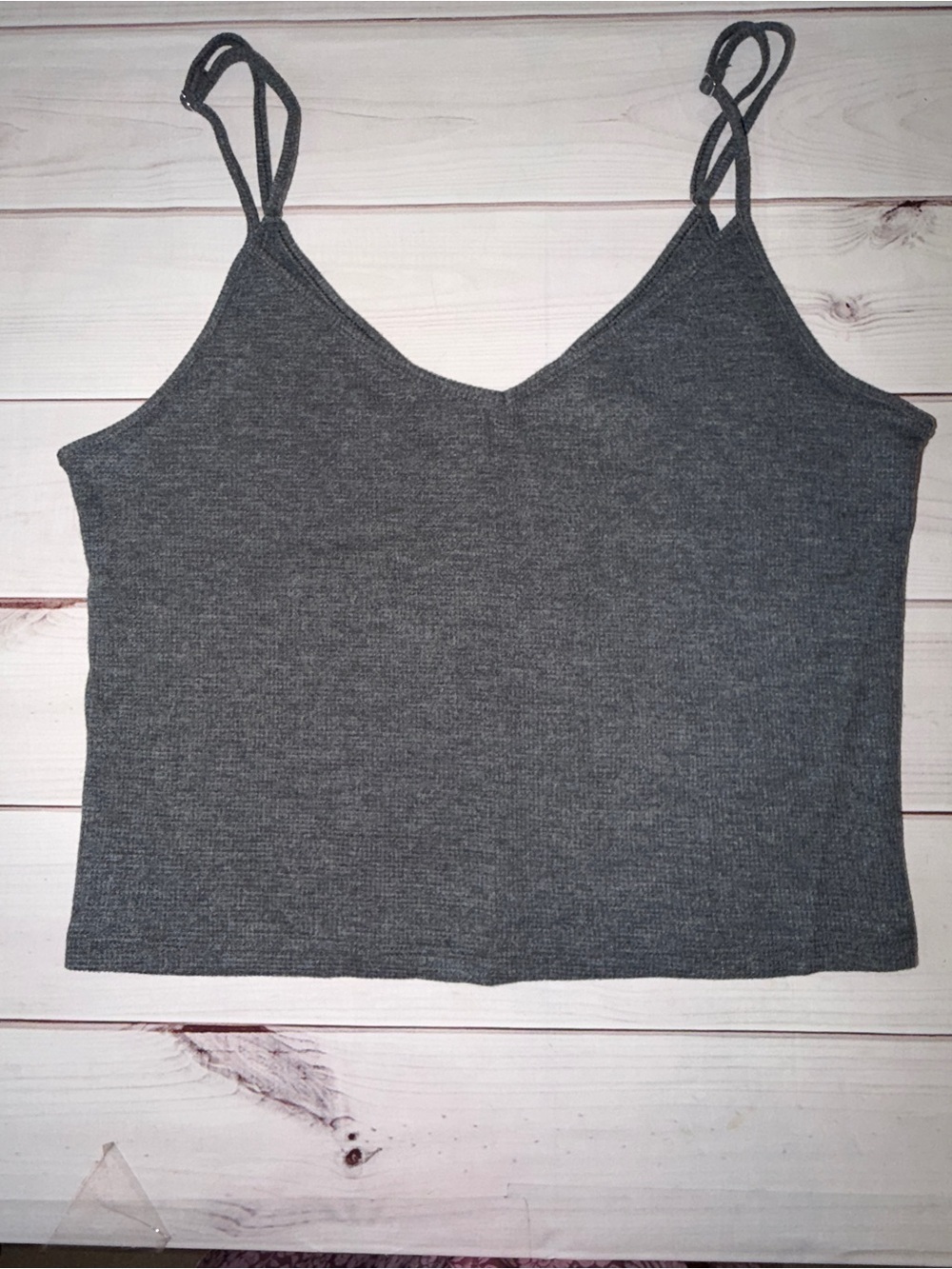 Victoria’s Secret Gray Ribbed Cami Tank Top Size L Soft Stretch Basic
